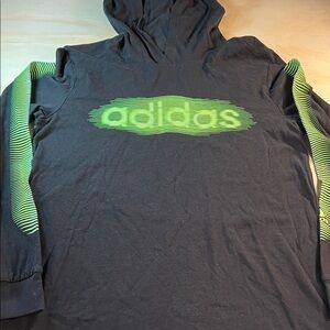Adidas Black Hoodie with Vibrant Green Details Sz L kids